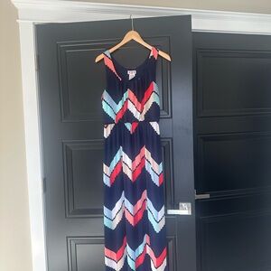 Trixxi Chevron Maxi Dress in Navy and Coral
